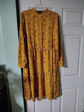 Ellos Mustard Yellow Floral Tiered Dress Size 20